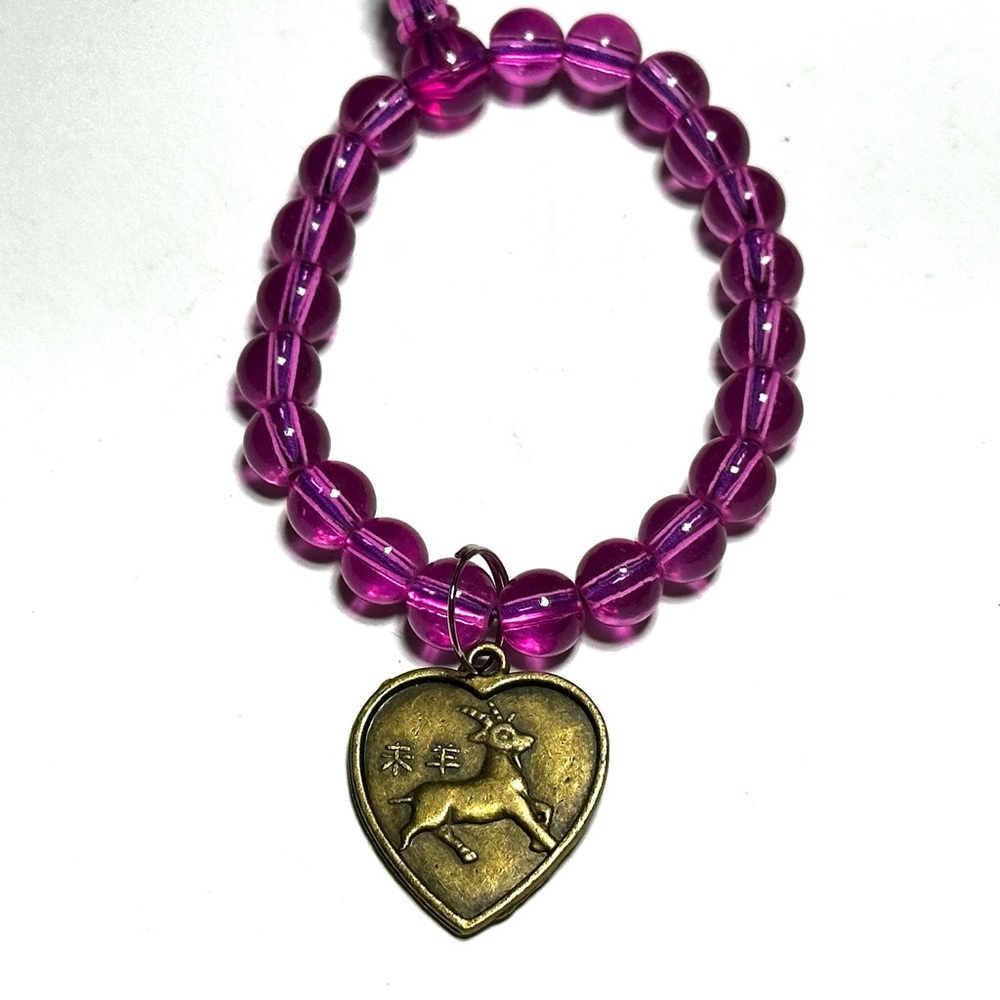 Chinese Horoscope Astrology Sign Goat Stretch Charm Bracelet Bright Pink